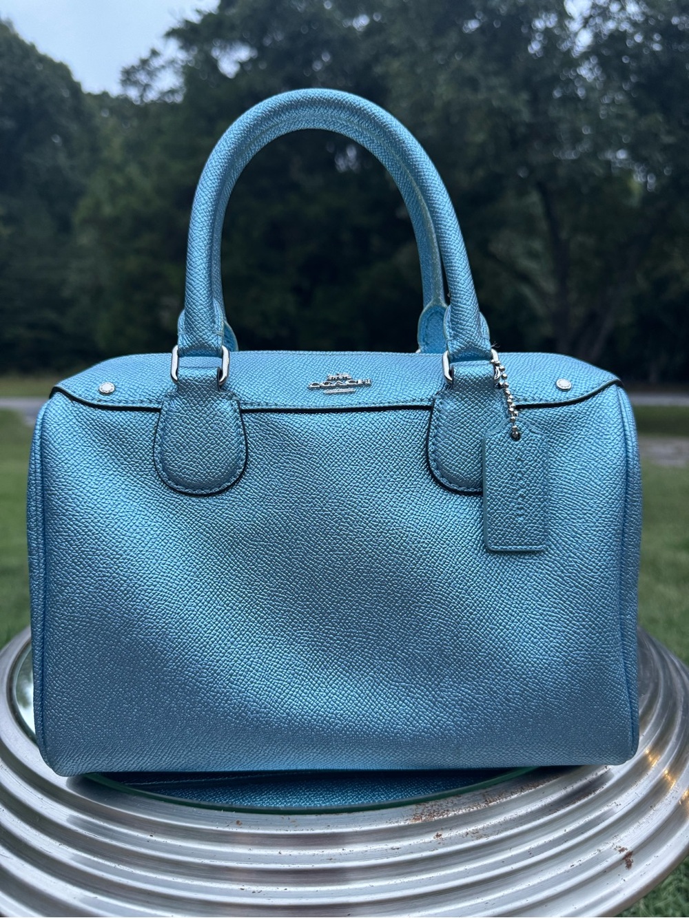 Coach Metallic Blue Leather Satchel